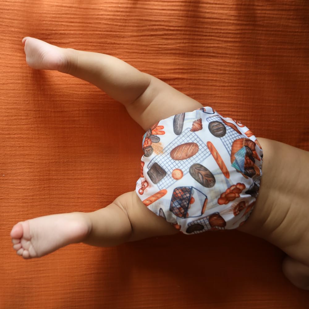 Nora's Nursery Cloth Pocket Diapers 4 Pack with 4 Inserts - Waterproof Cover, Washable, Reusable & One Size Adjustable Pocket Diapers for Newborns and Toddlers - Mama Bear