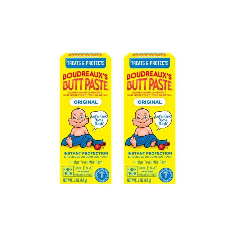 Boudreaux’s Butt Paste Diaper Rash Ointment, Baby Rash Cream Skin Protectant, Fast Relief for Diaper Rash, Soothing Barrier Cream, Original, 2 Ounce Tube (Pack of 6)