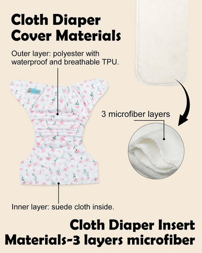 ALVABABY Baby Cloth Diapers 6 Pack with 12 Inserts Cloth Diaper Covers Adjustable Washable Reusable for Baby Girls and Boys