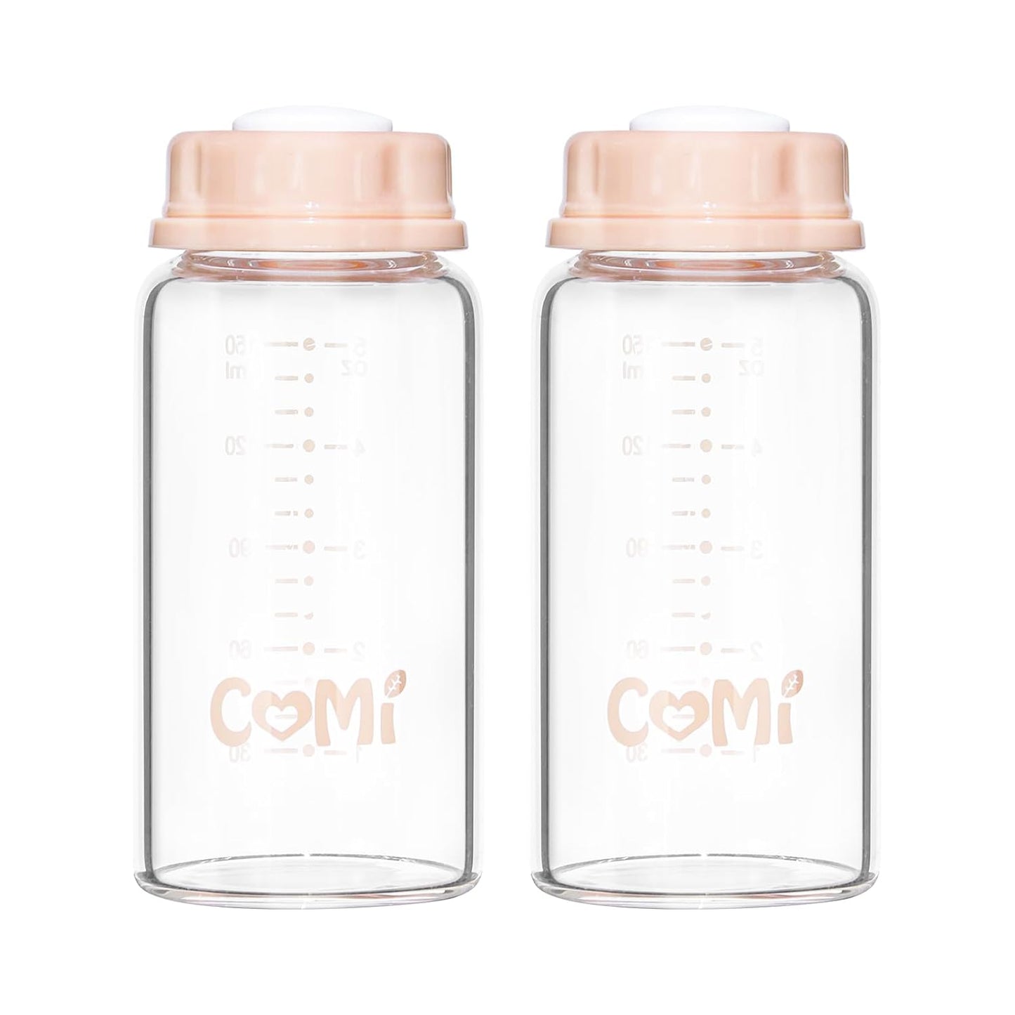 COMI Natural Glass Baby Bottle,Breastmilk Storage Bottle for Fridge,Breast Milk Container,Breast Pump Bottle Compatible with Medela Breast Pump,BPA Free,2PCS (5oz,2 Gray Lids)