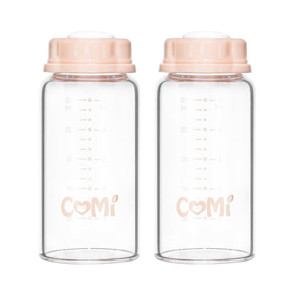 COMI Natural Glass Baby Bottle,Breastmilk Storage Bottle for Fridge,Breast Milk Container,Breast Pump Bottle Compatible with Medela Breast Pump,BPA Free,2PCS (5oz,2 Gray Lids)