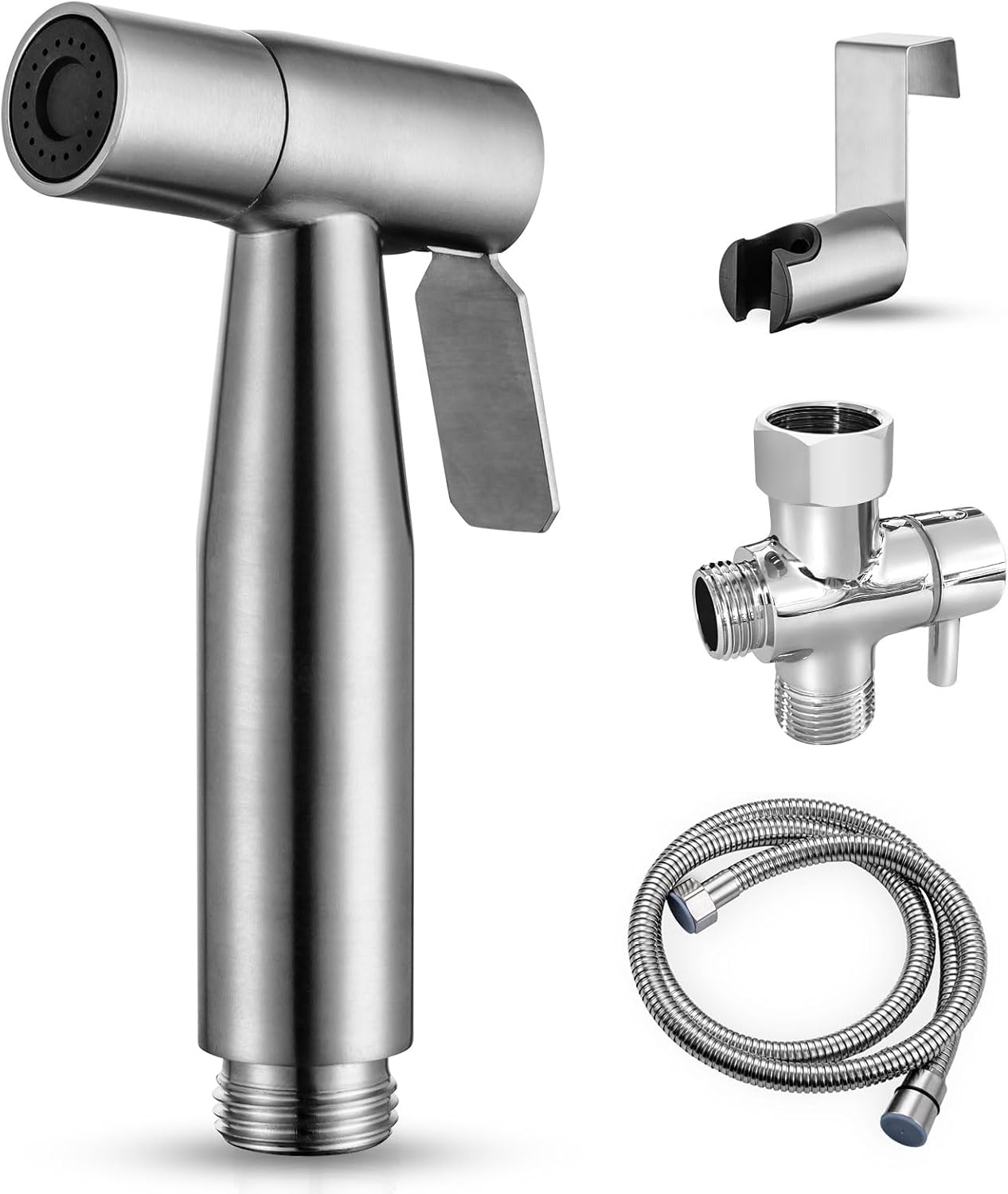 BARROCK Bidet Sprayer for Toilet, Handheld Jet Spray for Existing Toilets with Bidet Hose, Adjustable Water Pressure Muslim Shower, Stainless Steel Cloth Diaper/Feminine Wash Sprayer Brushed Nickel