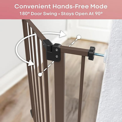 InnoTruth 29.5–40.75" Baby Gate for Stairs, 30" Tall Dog Gates for Doorways & Hallways, Safety Gate for Kids & Pets, Pressure-Mounted Walk-Through with Dual Lock & 2-Way Swing, Brown