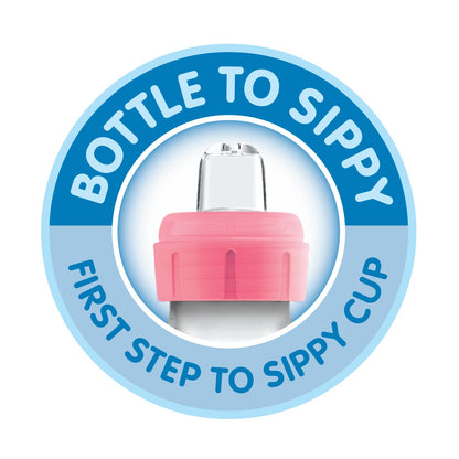 Dr. Brown's Anti-Colic Options+ Narrow Sippy Bottle Starter Kit, 8oz/250mL, with Level 3 Medium-Fast Flow Nipple and Soft 100% Silicone Sippy Spout, Pink, BPA Free, 6m+