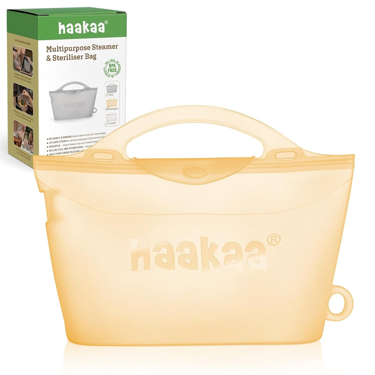 Haakaa On-The-Go Silicone Microwave Steam Sterilizer Bags for Travel, 40oz/1250ml Reusable Silicone Steaming Bags for Baby Bottles, Breast Pump, Accessories, Pacifiers, Teethers,Grey/1PC