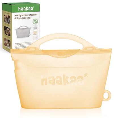 Haakaa On-The-Go Silicone Microwave Steam Sterilizer Bags for Travel, 40oz/1250ml Reusable Silicone Steaming Bags for Baby Bottles, Breast Pump, Accessories, Pacifiers, Teethers,Grey/1PC
