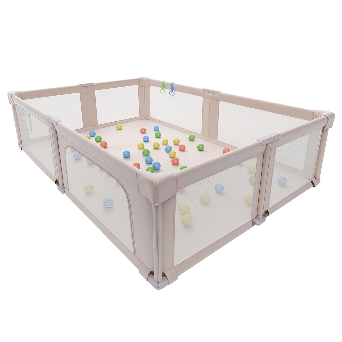 Foldable Playpen for Babies and Toddlers, 51" Portable Play Pen with Mat and Ocean Balls, Play Yard with with Visible Mesh for Inddor and Outdoor, No Assembly Required, Dark Gray