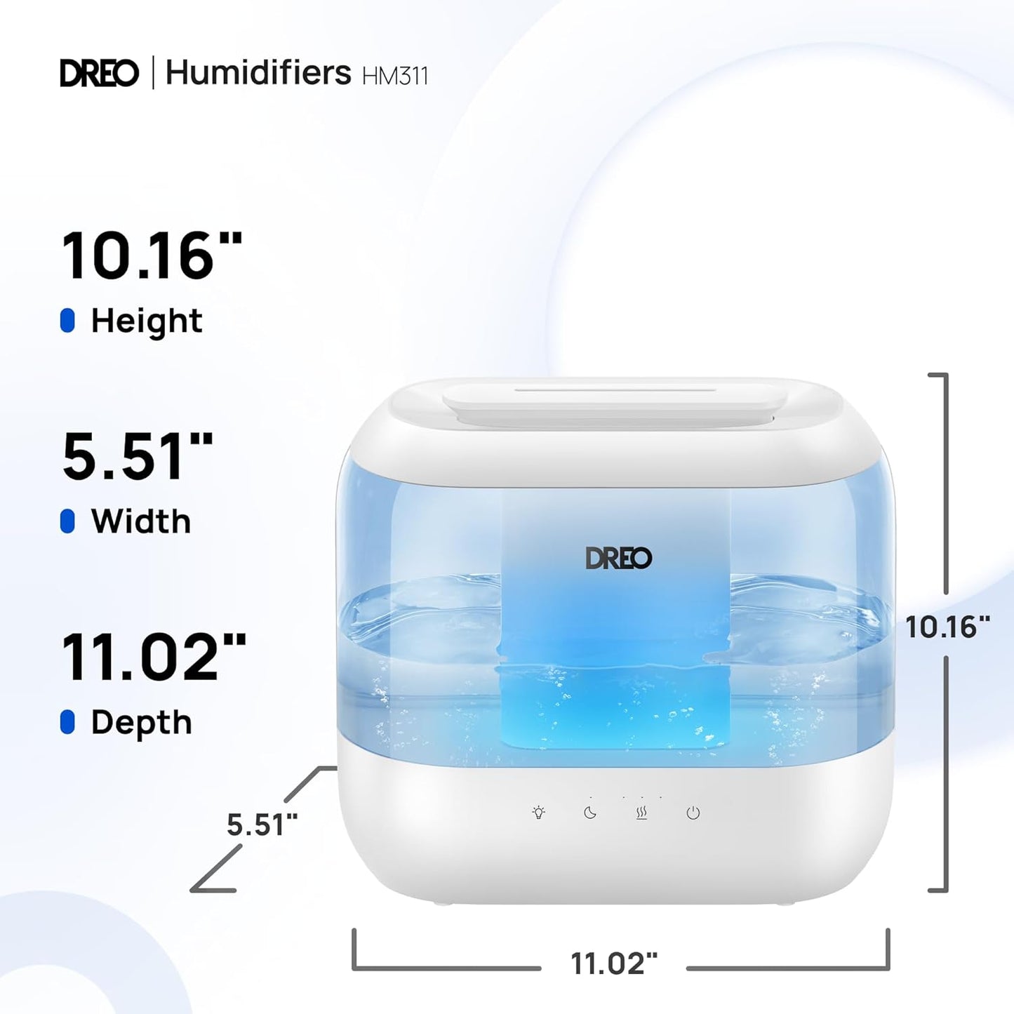 Dreo Humidifiers for Bedroom, 4L Top Fill for Large Room, 36H Runtime, 28 dB Quiet Supersized Cool Mist Air Humidifier for Baby Nursery, Plants, Indoor, Night Light, Easy to Clean & Fill, White