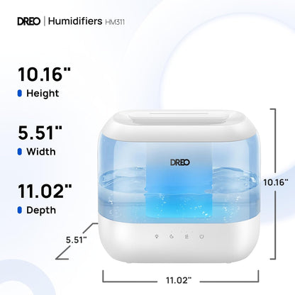 Dreo Humidifiers for Bedroom, 4L Top Fill for Large Room, 36H Runtime, 28 dB Quiet Supersized Cool Mist Air Humidifier for Baby Nursery, Plants, Indoor, Night Light, Easy to Clean & Fill, White