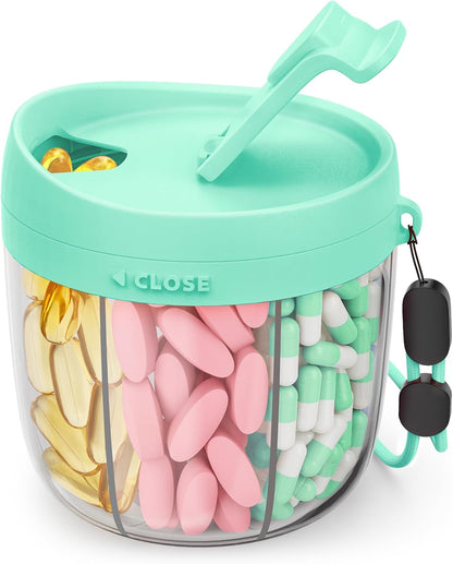 AMOOS Cute Pill Dispenser with 7 Compartments, Pill Bottle Organizer with Anti-Mix Design, Portable Pill Organizer for Travel with Wide Mouth for Easy Access, BPA-Free Patented Pill Container, Pink