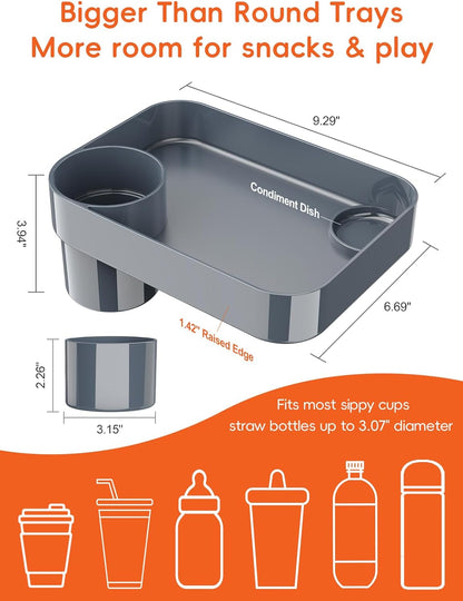 Car Seat Cup Holder Snack Tray for Kids, Reduces Mess, Detachable Large Base & Adjustable Ring, Carseat Tray for Toddler, Car Seat Food Tray Table for Kid Travel Road Trip Essentials -Light Gray