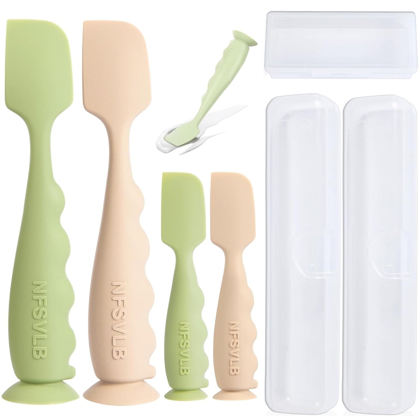 Diaper Cream Spatula with Case,2 Large 2 Mini Butt Paste Spatula with 3 Travel Case,Soft Baby Butt spatula Diaper Cream Applicator diaper Rash spatula Bum spatulas Brush (Green-White)