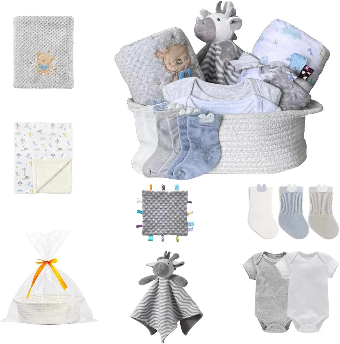 CREVENT Diaper Caddy Organizer, Baby Basket with Handle, Table Organizer for Storage, Portable Car Organizer, Baby Shower Gifts + Gift bag with Ribbon