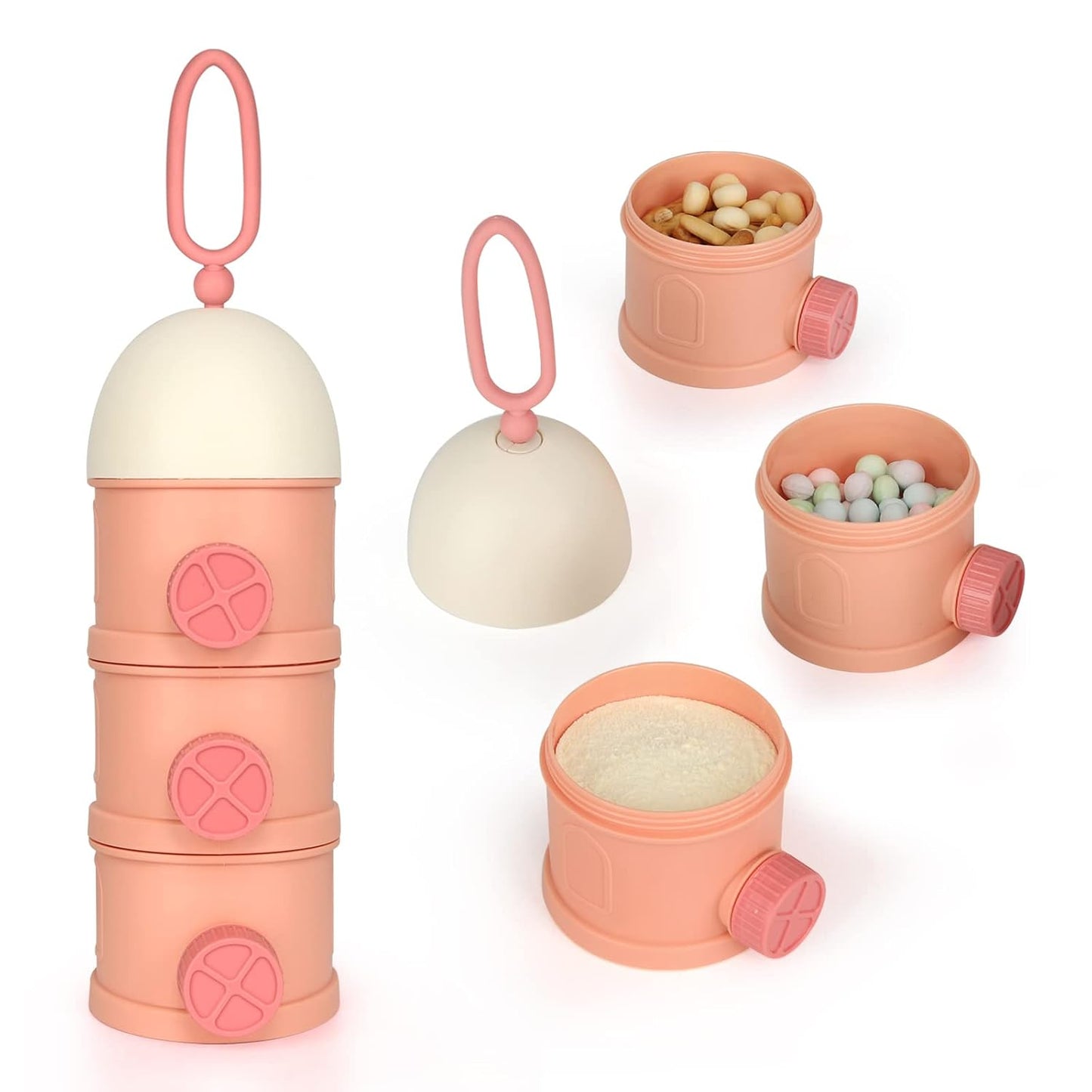 Accmor Formula Dispenser On The Go, 4 Layers Stackable Formula Container to Go, Non-Spill Portable Milk Powder Baby & Kids Snack Container, Pink