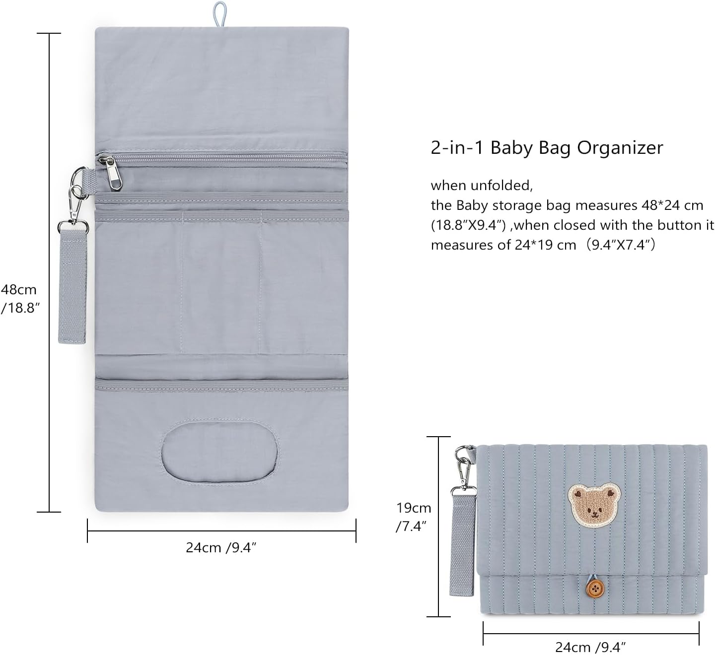 MOMIGO Baby Diaper Bag Organizer Pouches Waterproof Mini Diaper Bag - 2 pcs/set Foldable Hanging Bag Reusable, Washable or Cloth Diapers, with Gift for Baby Shower (Khaki（A）)