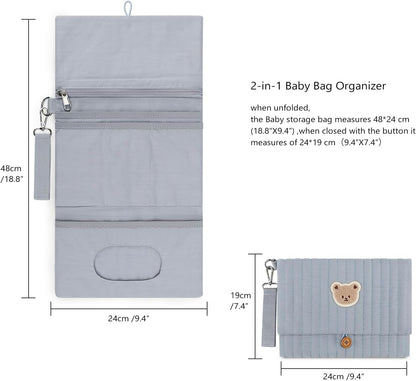 MOMIGO Baby Diaper Bag Organizer Pouches Waterproof Mini Diaper Bag - 2 pcs/set Foldable Hanging Bag Reusable, Washable or Cloth Diapers, with Gift for Baby Shower (Khaki（A）)
