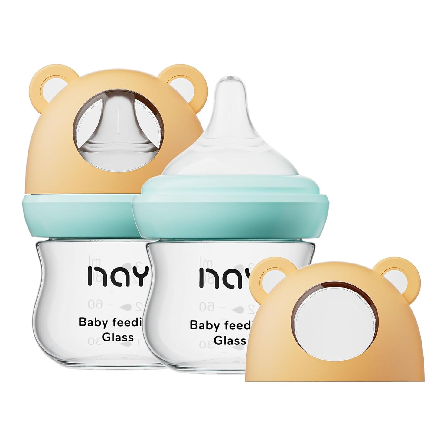 yanyoyo Natural Glass Baby Bottle for Breastfeeding Babies, 5.4oz Anti-Colic Baby Bottle with Natural Response Nipple(S), Clear, Wide Neck, 2 Pack, 1 Months+