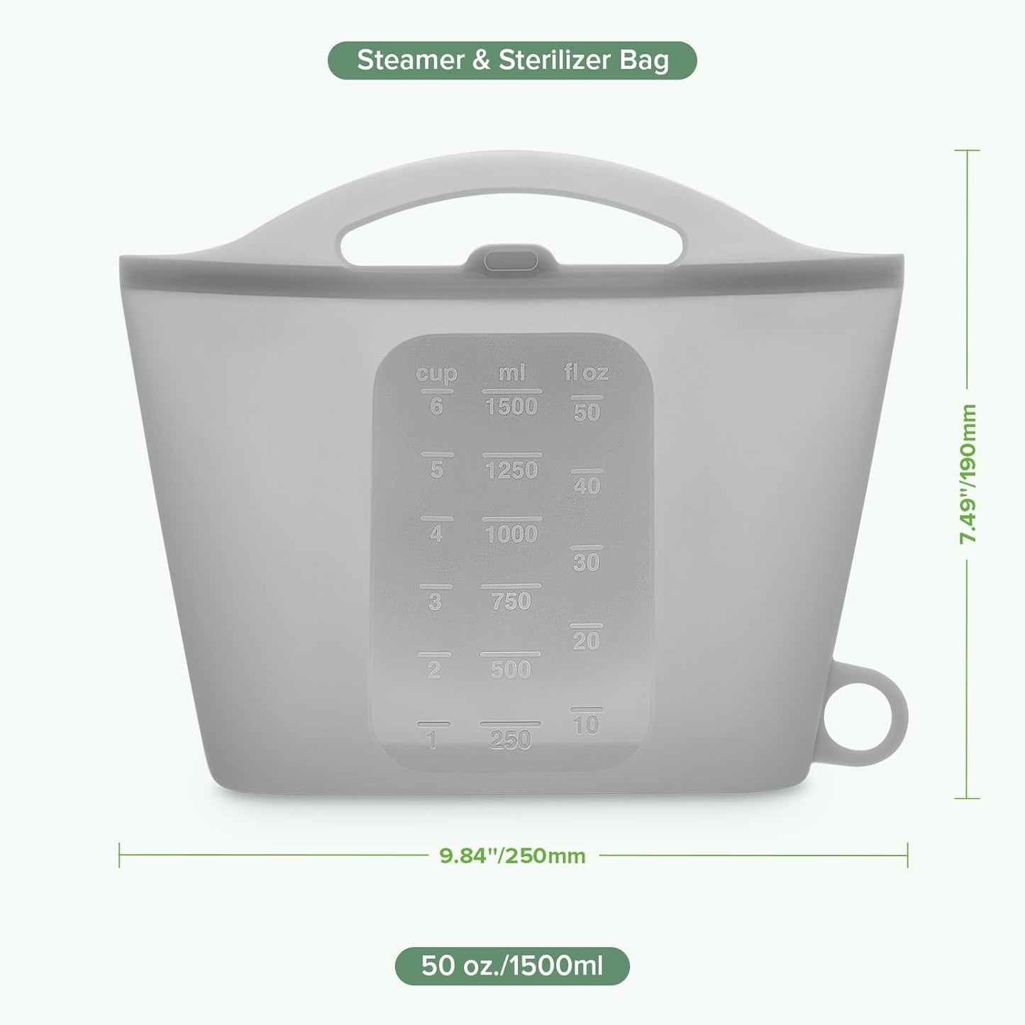 Haakaa On-The-Go Silicone Microwave Steam Sterilizer Bags for Travel, 40oz/1250ml Reusable Silicone Steaming Bags for Baby Bottles, Breast Pump, Accessories, Pacifiers, Teethers,Grey/1PC