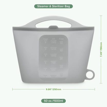 Haakaa On-The-Go Silicone Microwave Steam Sterilizer Bags for Travel, 40oz/1250ml Reusable Silicone Steaming Bags for Baby Bottles, Breast Pump, Accessories, Pacifiers, Teethers,Grey/1PC