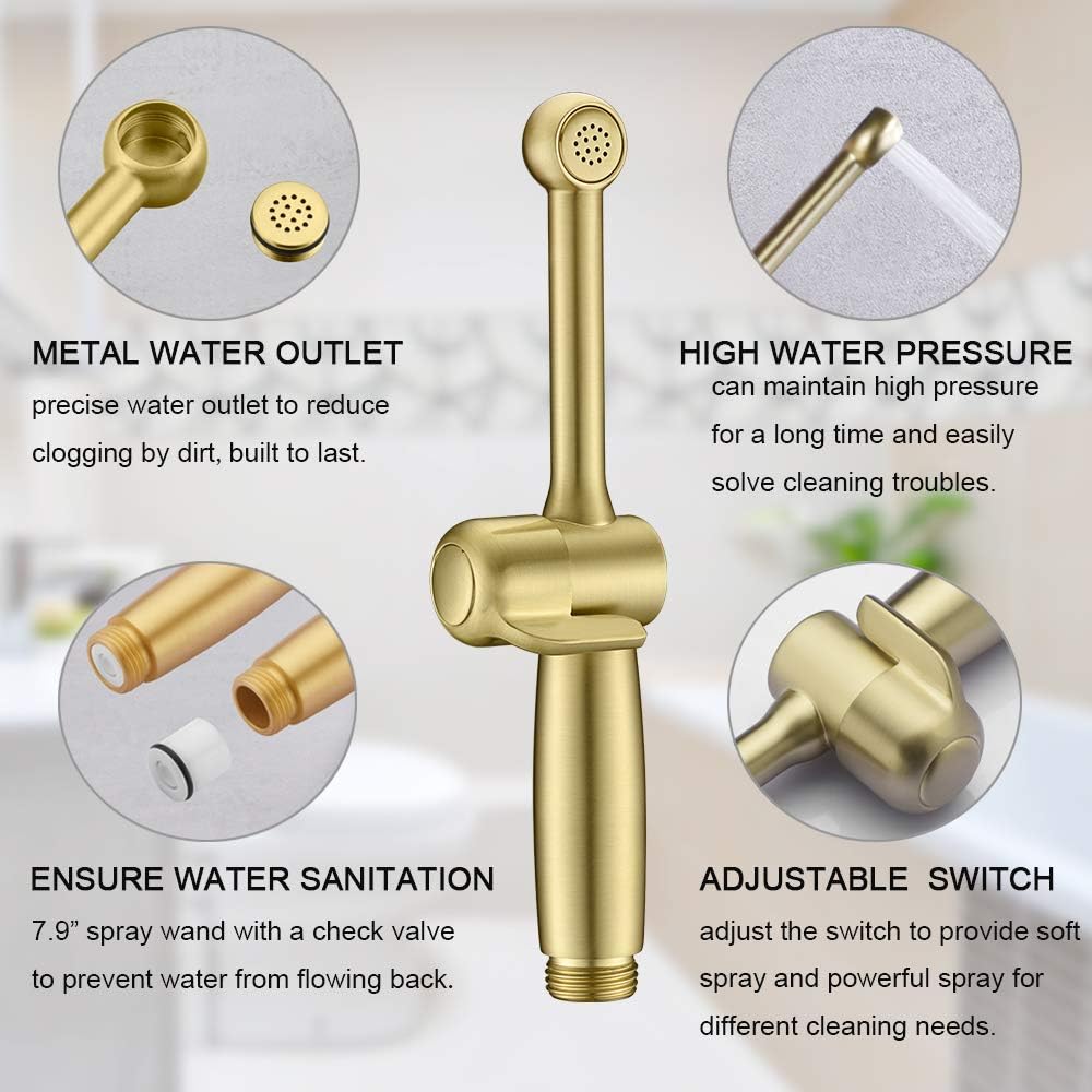 Handheld Bidet Toilet Sprayer, White Bidet Spray for Toilet, Cloth Diaper Sprayer with Backflow Preventer, Adjustable Water Jet Spray with 7.9" Long Wand