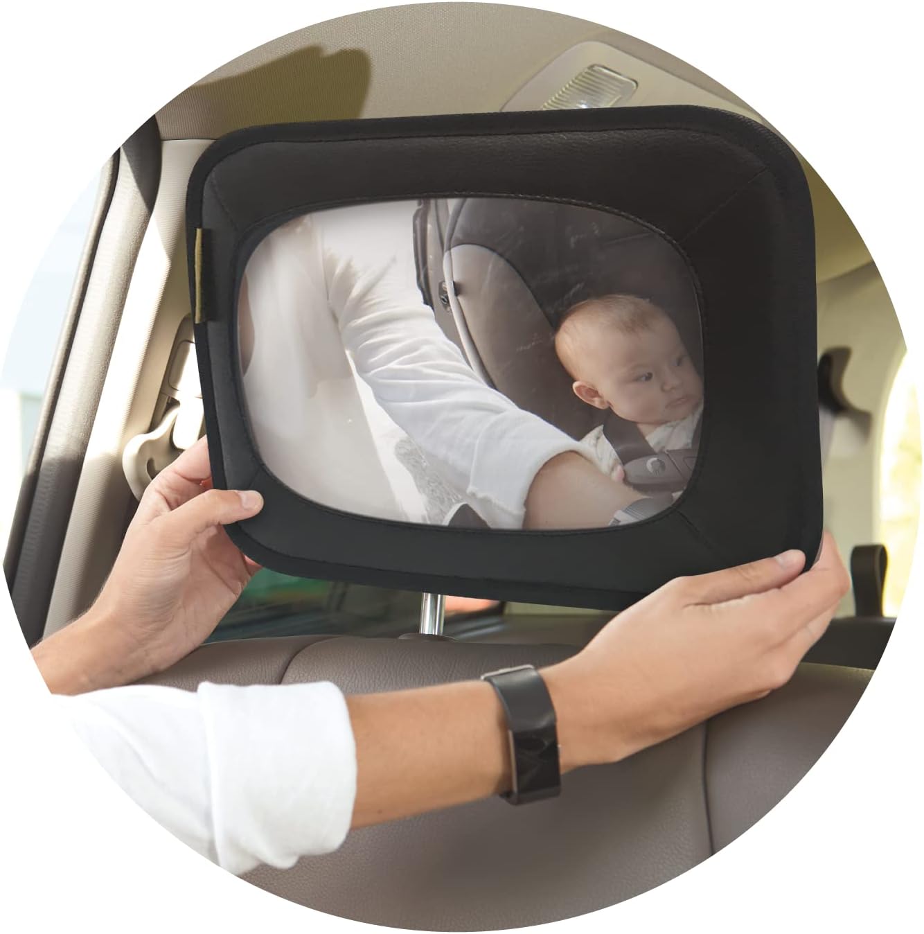 Nuby Shatterproof Rear Facing Backseat Baby Mirror, Black