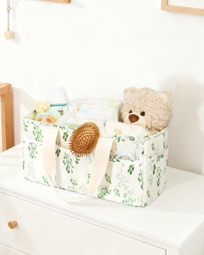 BuyCard Floral Baby Diaper Caddy Organizer, Large Quilted Nursery Storage Basket with Handle, Gift for Baby Shower, Newborn Parents Gift