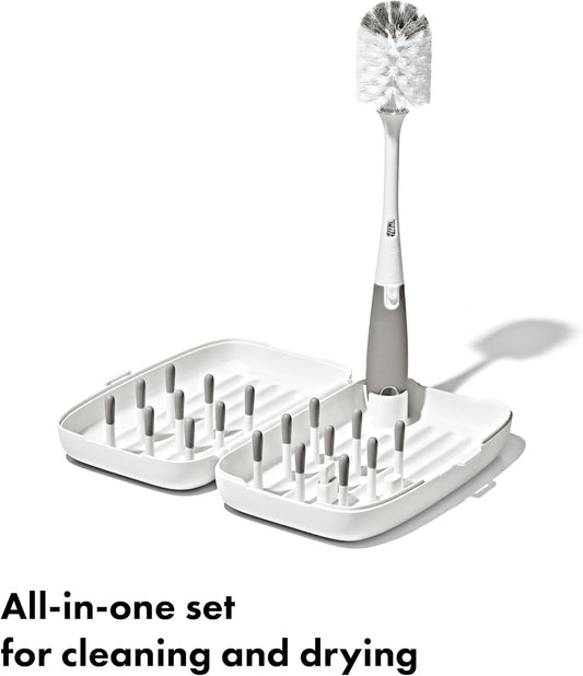 OXO Tot Travel Size Drying Rack with Bottle Brush- Gray