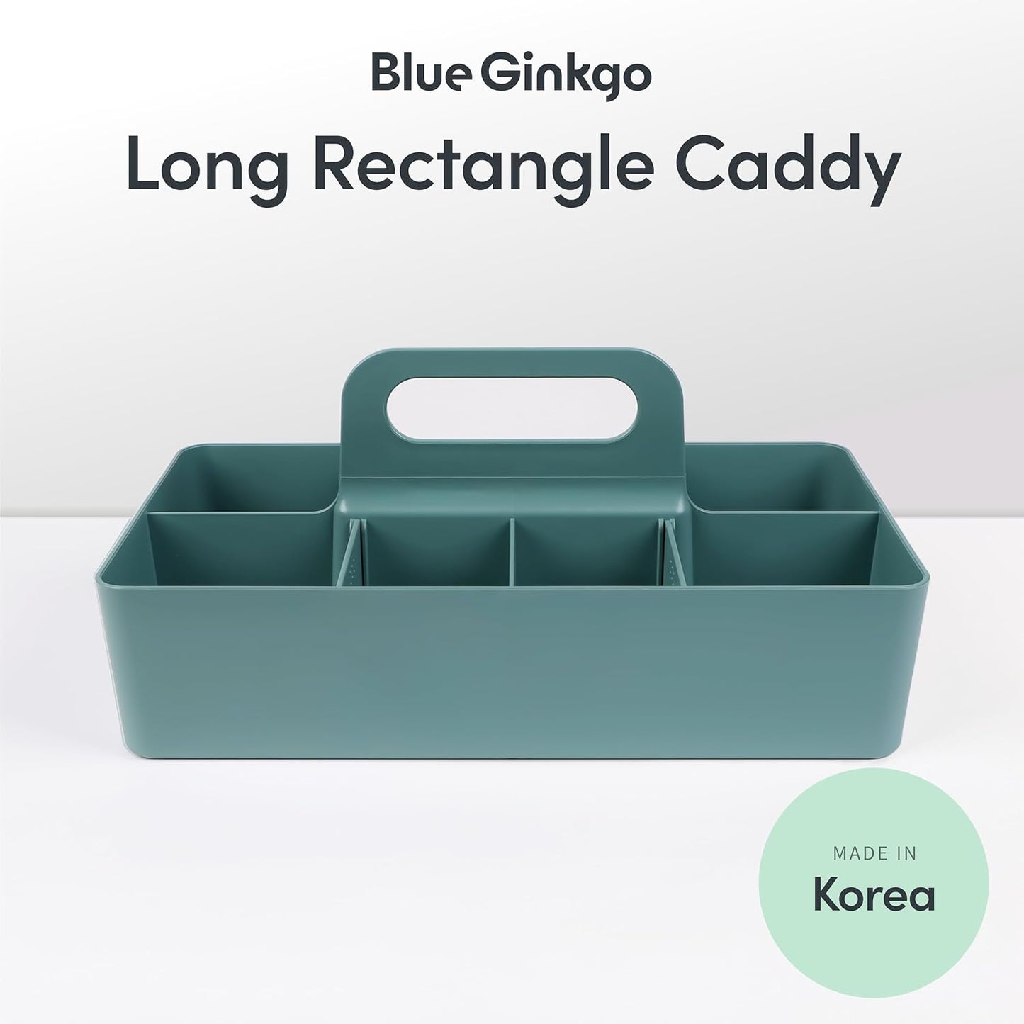 BLUE GINKGO Stackable Organizer Caddy – Korean-Made Portable Tote for Bathroom, Office, Crafts, or School Supplies (Rectangle, Green)