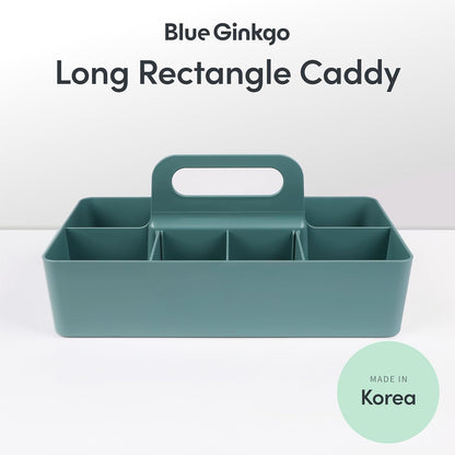 BLUE GINKGO Stackable Organizer Caddy – Korean-Made Portable Tote for Bathroom, Office, Crafts, or School Supplies (Rectangle, Green)