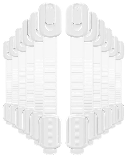 12 Pack Cabinet Locks Baby Proofing, Child Proof Cabinet Locks with 3M Adhesive - Easy Installation with Adjustable Straps, Multi-Purpose Child Safety Latches for Drawers Fridge Trash Cans Toilets