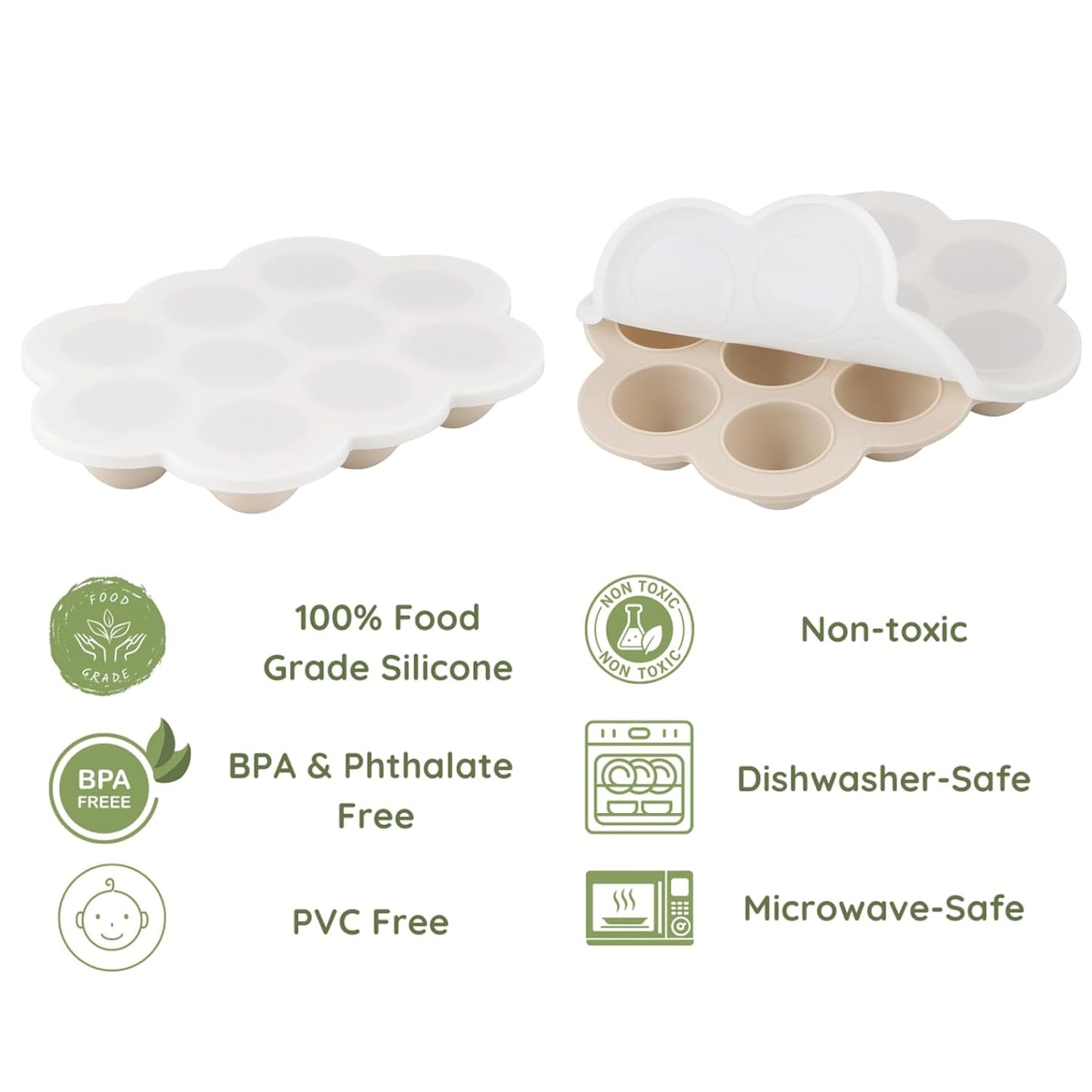 PandaEar 3-Pack Silicone Baby Food Freezer Trays with Lids - 10 Small Portions per Tray (Approx. 1oz/1.5-2 tbsp) - Flexible Storage Container for Breast Milk & Purees, Blue/Green/Beige