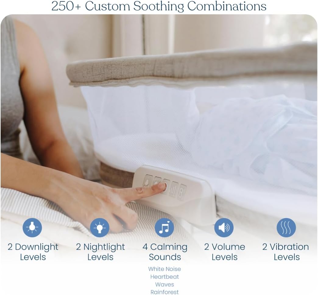 HALO BassiNest Connected Swivel Sleeper 3.0 – Smart Bassinet with AutoSoothe™, 360° Swivel, Cry Detection, Rocking, Vibration & Soothing Sounds, Easy Lowering Wall for Postpartum Recovery