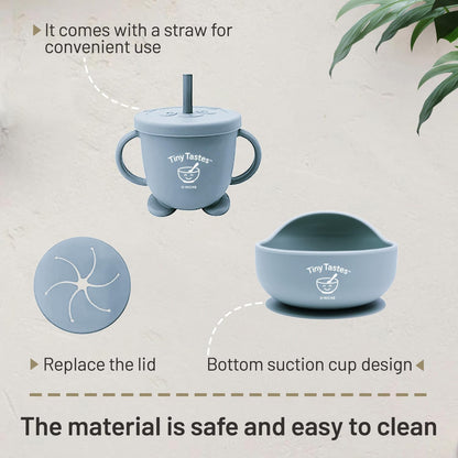 10-Piece Silicone Baby Feeding Set – BPA-Free, Spill-Proof Suction Plate, Bowl, Bib, Snack Cup & Utensils | Dishwasher Safe, Baby Gift Ready (Blue)