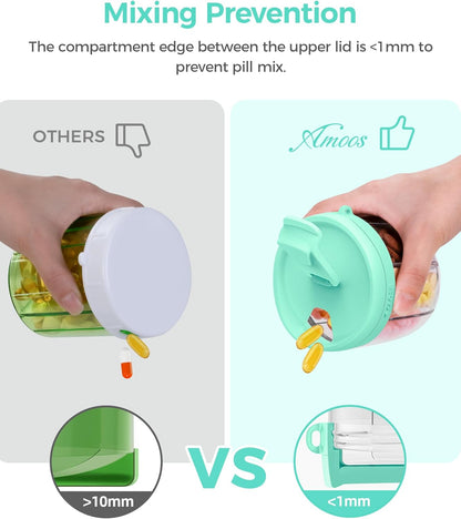 AMOOS Cute Pill Dispenser with 7 Compartments, Pill Bottle Organizer with Anti-Mix Design, Portable Pill Organizer for Travel with Wide Mouth for Easy Access, BPA-Free Patented Pill Container, Pink