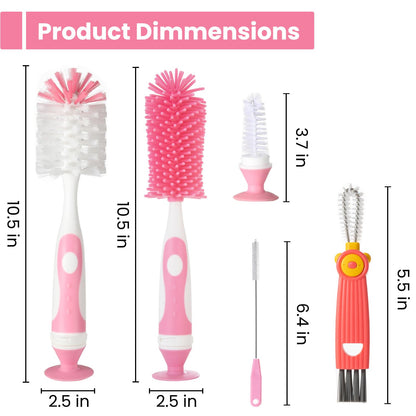Ariseno 5-in-1 Baby Bottle Brush Set, Including Nylon and Silicone Bottle Brush, Bottle Cap, Straw and Nipple Cleaner, BPA-Free (Blue)