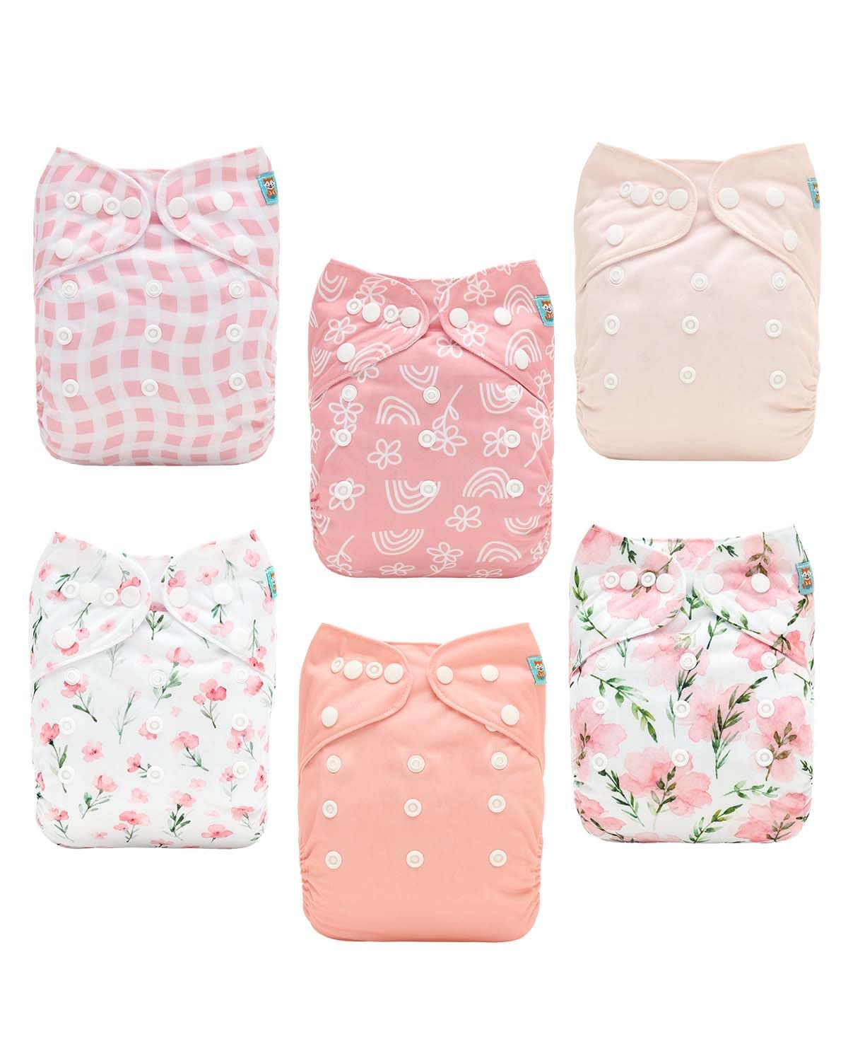 ALVABABY Baby Cloth Diapers 6 Pack with 12 Inserts Cloth Diaper Covers Adjustable Washable Reusable for Baby Girls and Boys