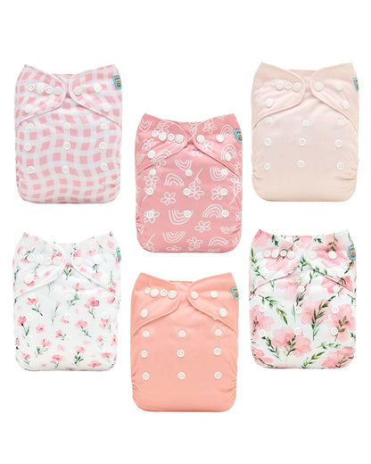 ALVABABY Baby Cloth Diapers 6 Pack with 12 Inserts Cloth Diaper Covers Adjustable Washable Reusable for Baby Girls and Boys