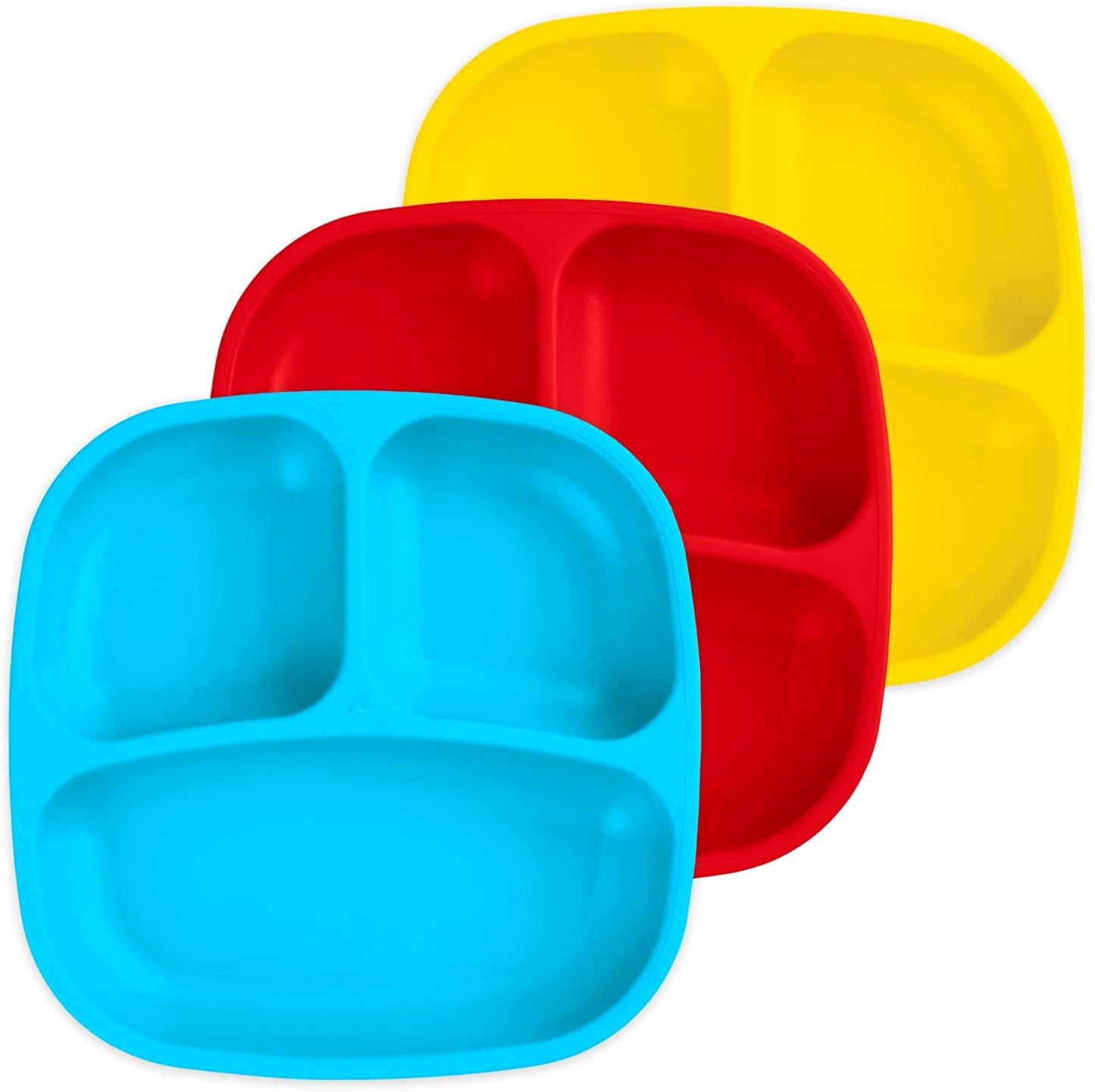 Re-Play Toddler Plates with Dividers - Deep-Walled 3 Compartments Divided Plates for Kids - Dishwasher & Microwave Safe - Made in USA - Set of 3-7.37" x 7.37" x 1.25" - Beach Baby