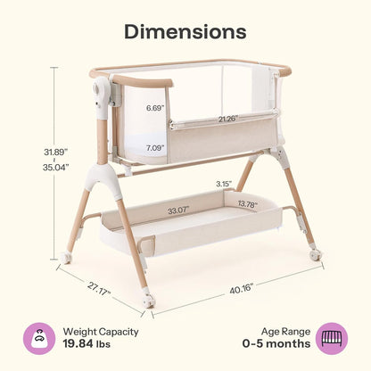 HARPPA Cuddly Signature Baby Bassinet with Mattress, 3 in 1 Bedside Sleeper & Rocking Cradle, Breathable Mesh, 5 Height Adjustable, Newborn 0–5 Months, Wood Grain