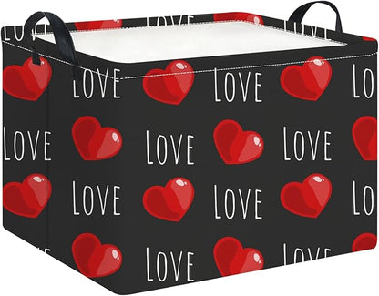 Rectangle Storage Basket with Handles,Collapsible Storage Bin,Books Box,Gift Basket(Red Heart)