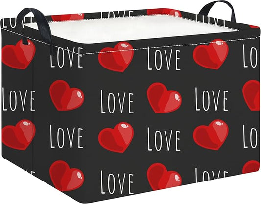Rectangle Storage Basket with Handles,Collapsible Storage Bin,Books Box,Gift Basket(Red Heart)