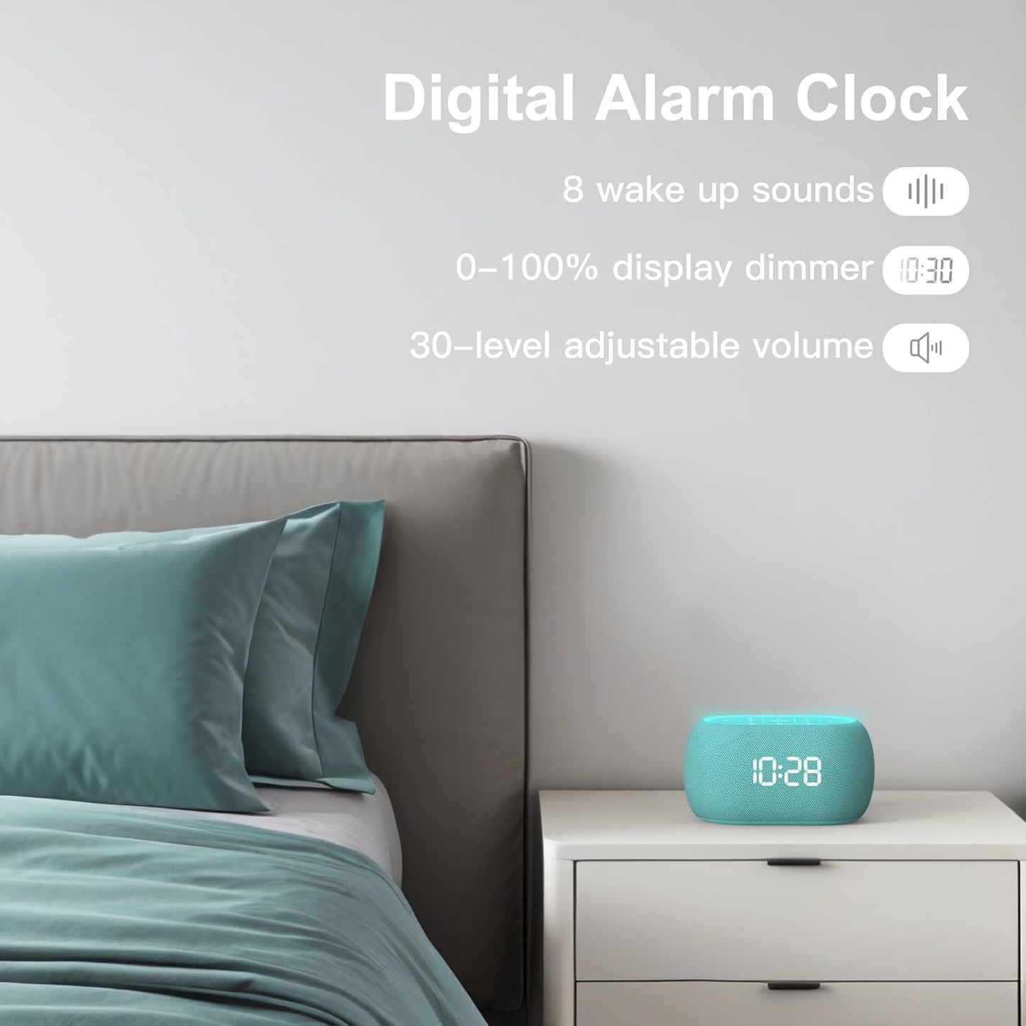 ANJANK White Noise Sound Machine Alarm Clock with Bluetooth Speaker, Hi-Fi Stereo Sound, 21 Soothing Sounds/7 Night Lights, 0-100% Dimmer/Sleep Timer, Soother for Teens Kids Girls, Bedroom, Pink