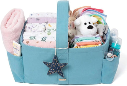 Folkulture Baby Diaper Caddy | Cotton Diaper Bag for Kids - Stylish Comfort Spacious Travel Essential Cart | Nursery Storage Bin and Car Organizer for Diapers, Wipes (Sky Blue - 15")