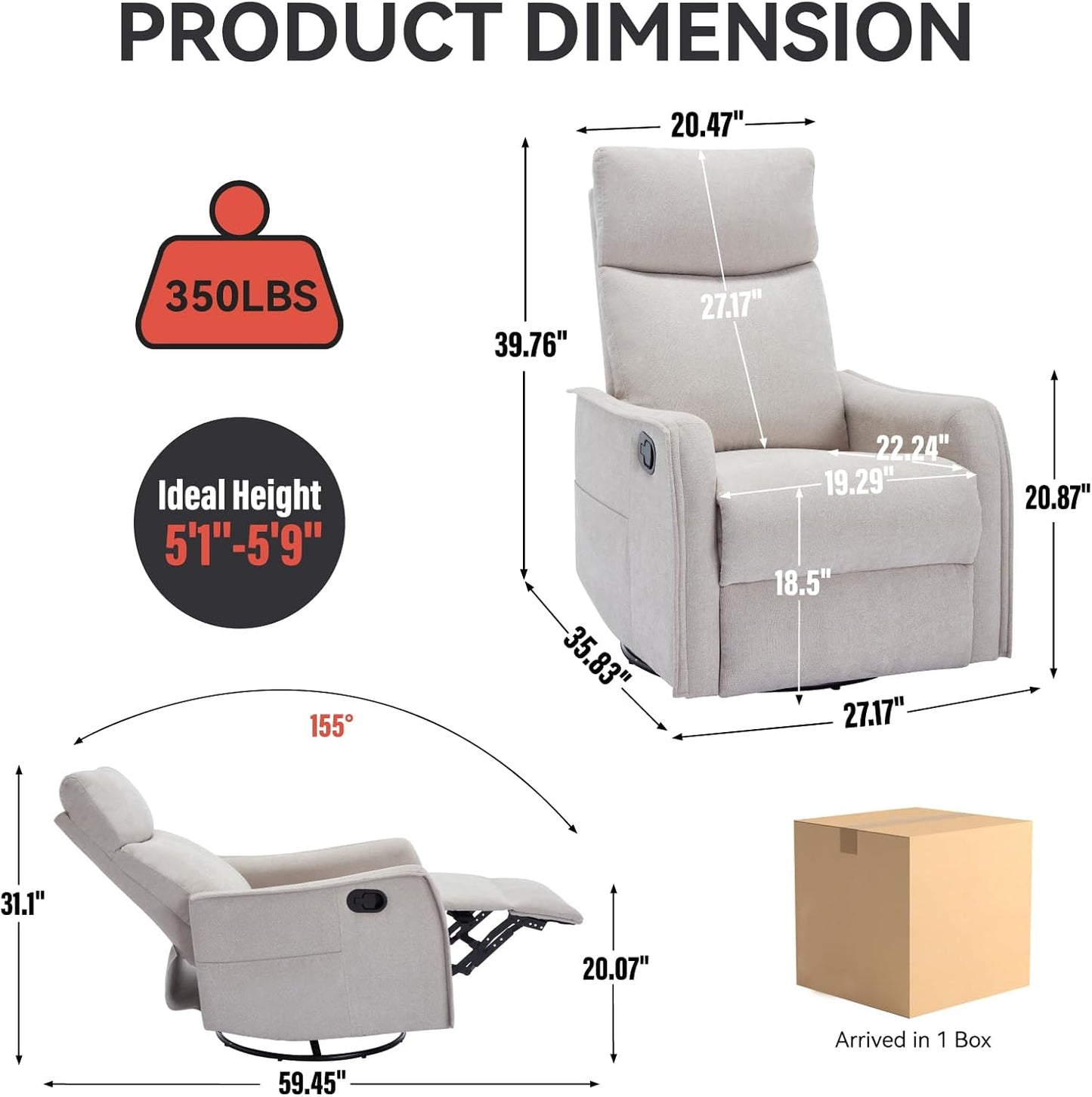 Swivel Rocker Recliner Chair for Adults, Nursery Rocking Chair with Heat and Massage, Glider Reclining Chair for Small Space Living Room Bedroom, Faux Leather Black
