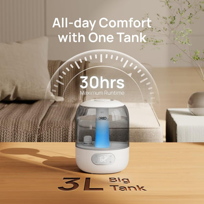 DREO Humidifiers for Bedroom, 3L Top Fill 30H & 26dB Quiet Runtime for Large Room, Cool Mist Ultrasonic Humidifier with Humidity Sensor, Night Light for Home, Baby, Nursery, Plants, New Edition