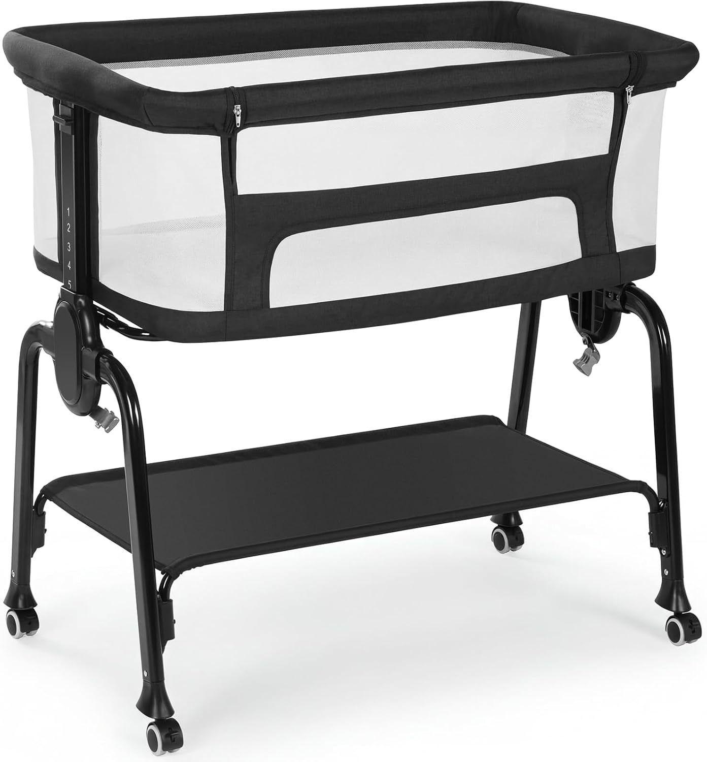 Cowiewie Bassinet Bedside Sleeper, Breathable Baby Bedside Bassinet and Mattress, Lightweight and Portable for Bedside Sleeping, Light Grey