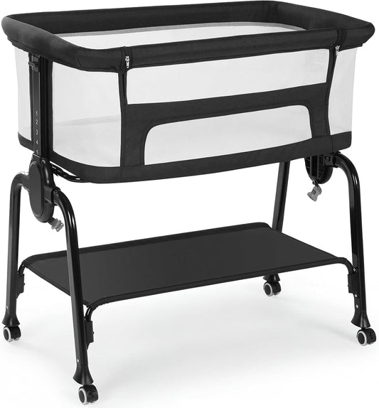 Cowiewie Bassinet Bedside Sleeper, Breathable Baby Bedside Bassinet and Mattress, Lightweight and Portable for Bedside Sleeping, Light Grey