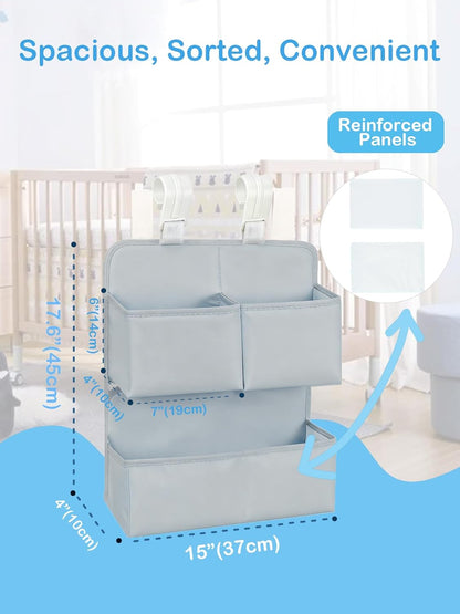 Hanging Diaper Organizer for Bassinet/Crib/Playpen/Playard – Hold 80+ Diapers - Changing Table Diaper Holder Attachment Accessories- Diaper Stacker Nursery Caddy Organizer (Gray)