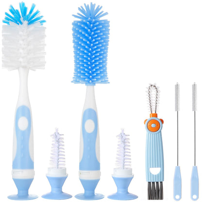 Ariseno 5-in-1 Baby Bottle Brush Set, Including Nylon and Silicone Bottle Brush, Bottle Cap, Straw and Nipple Cleaner, BPA-Free (Blue)