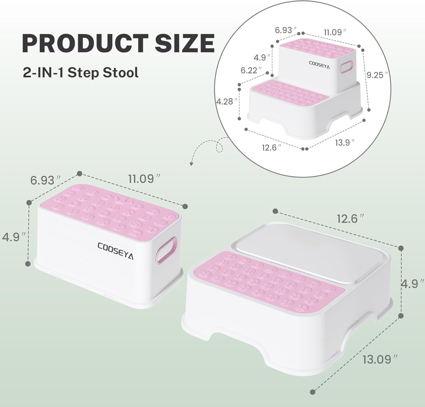 COOSEYA 2 Step Stools for Kids,Toddler Step Stool for Bathroom Sink,No-Slip Double up Stepping for Toddlers Bathroom, Multifunctional Toilet Potty Stool for Kids,Toilet Potty Training(2 Packs)